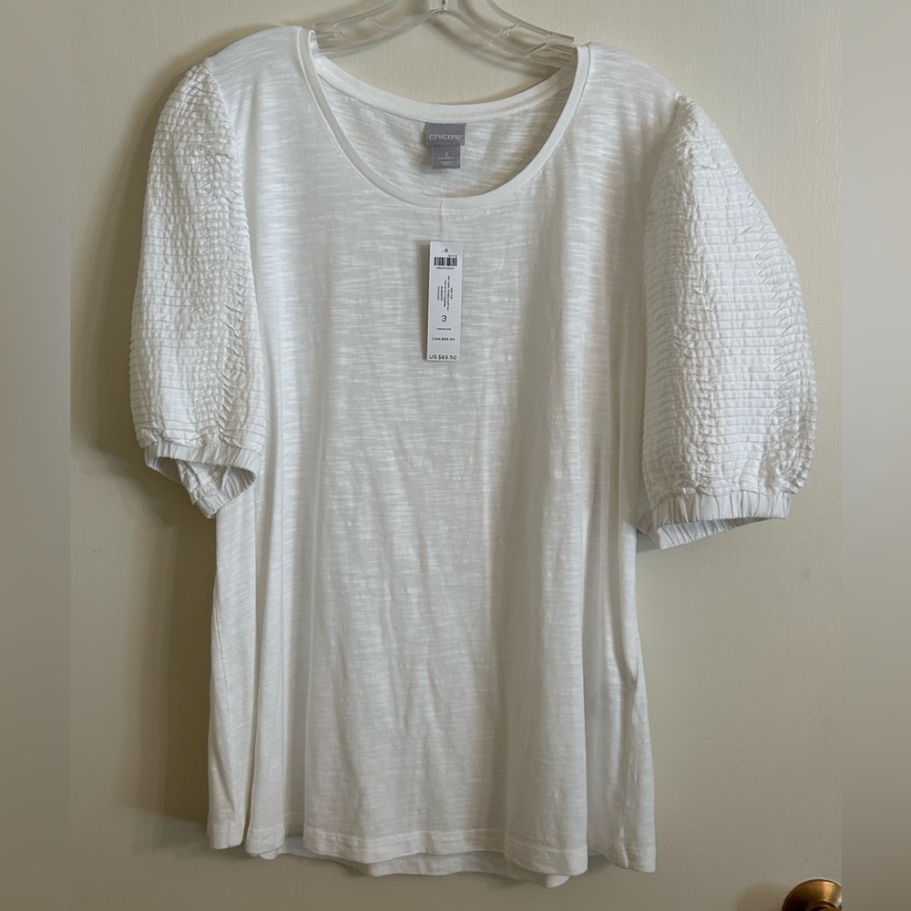 Chico's Woven Textured Puff Sleeve Top